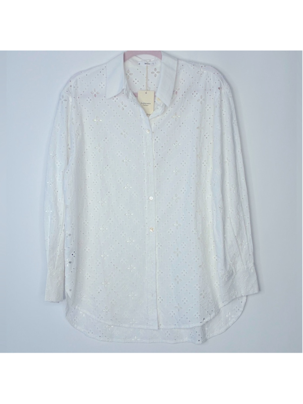 NWT MANGO (MNG) CAMISA Oversized White Eyelet Button Down Shirt Size 4 #0029 - Picture 2 of 10